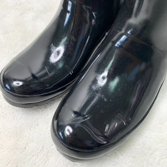 Hunter Kids Girl Boy Black Reflective Glossy Rubber Tall Rain Boots Size 5B / 6G - Picture 6 of 16